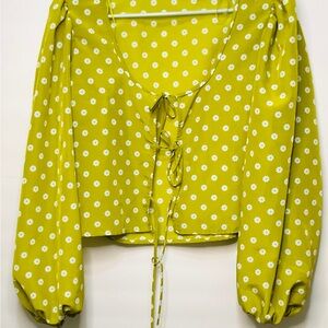 Levi’s Lime Green Daisy Print Tie Front Crop Top Puff Sleeve Boho Medium
